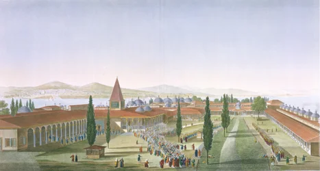 View of the Inner Courtyard of the Seraglio, Topkapi Palace, Constantinople, engraved by Schroeder and Desmaisons, 1815